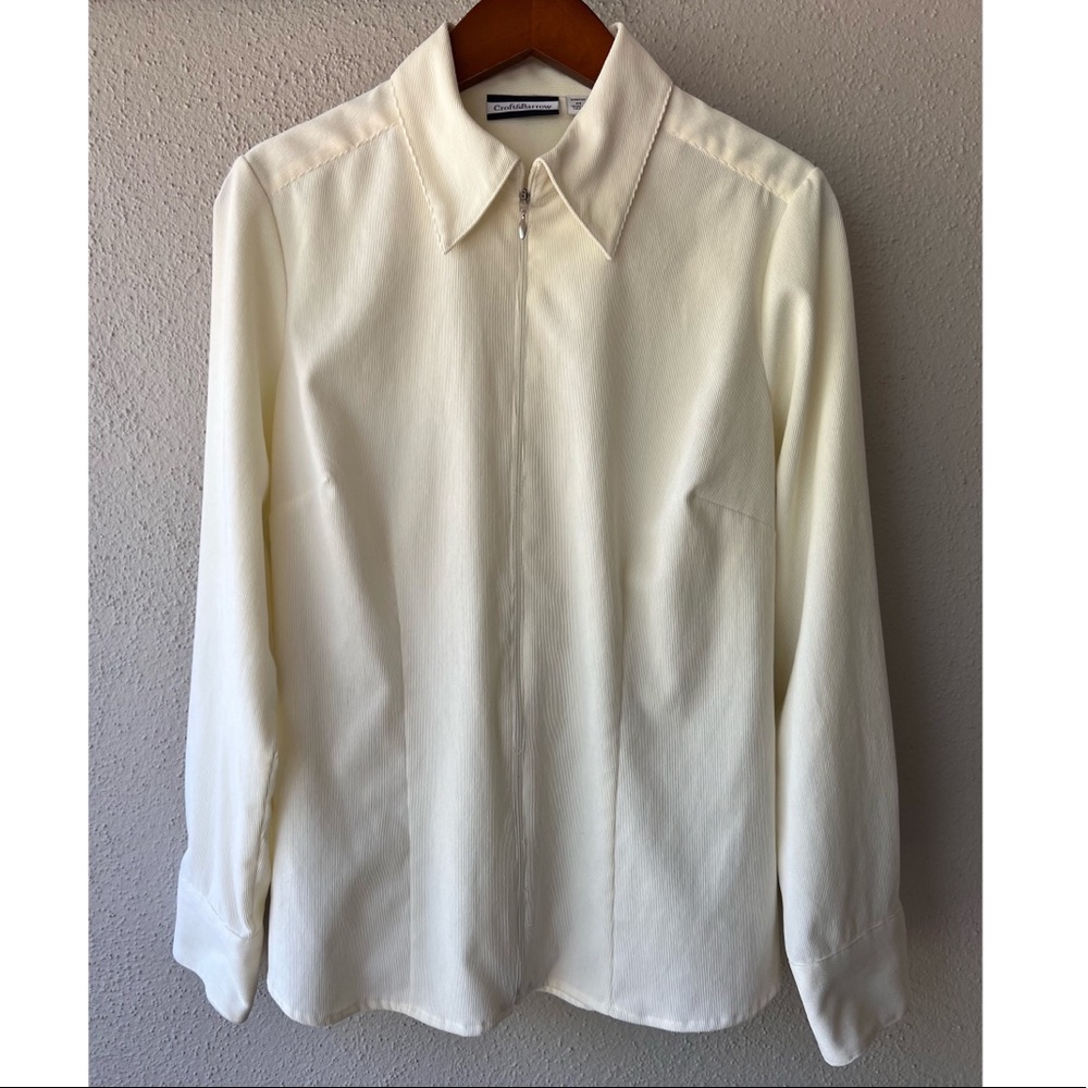 Croft & Barrow Long Sleeve  Zipper Blouse - White Ivory Size M